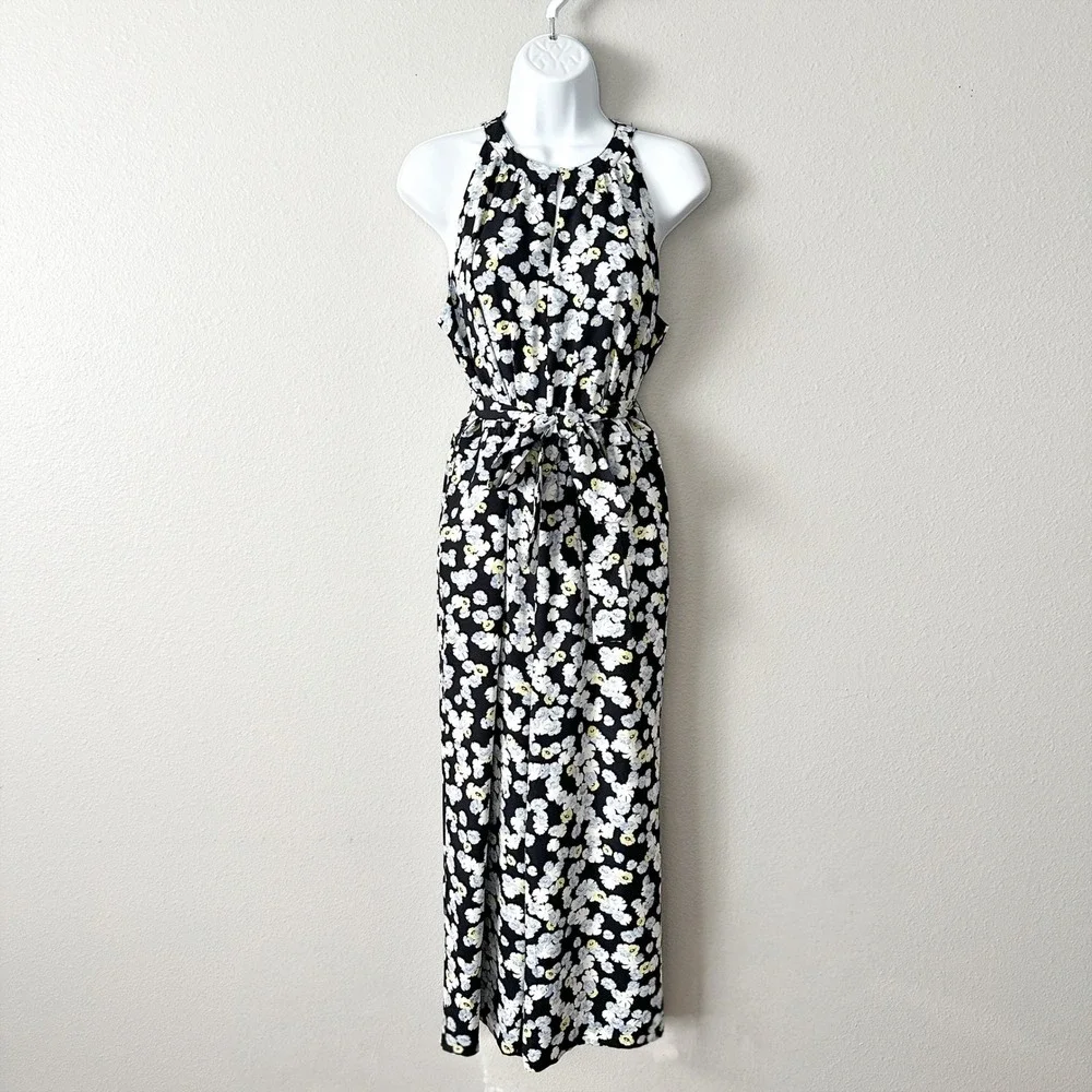 Ann Taylor Sleeveless Floral Self Tie Belt Halter Jumpsuit Women's Size 14